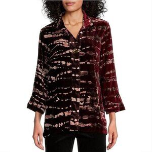JOHN MARK Tie Dye Wire Collar Hidden Button Shirt TOP M L Burgundy Velvet NEW
